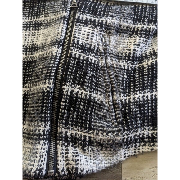 Lucky Brand Black White Plaid Woven Angle Zipper Crop Blazer Jacket Sz L Classy - Picture 9 of 11